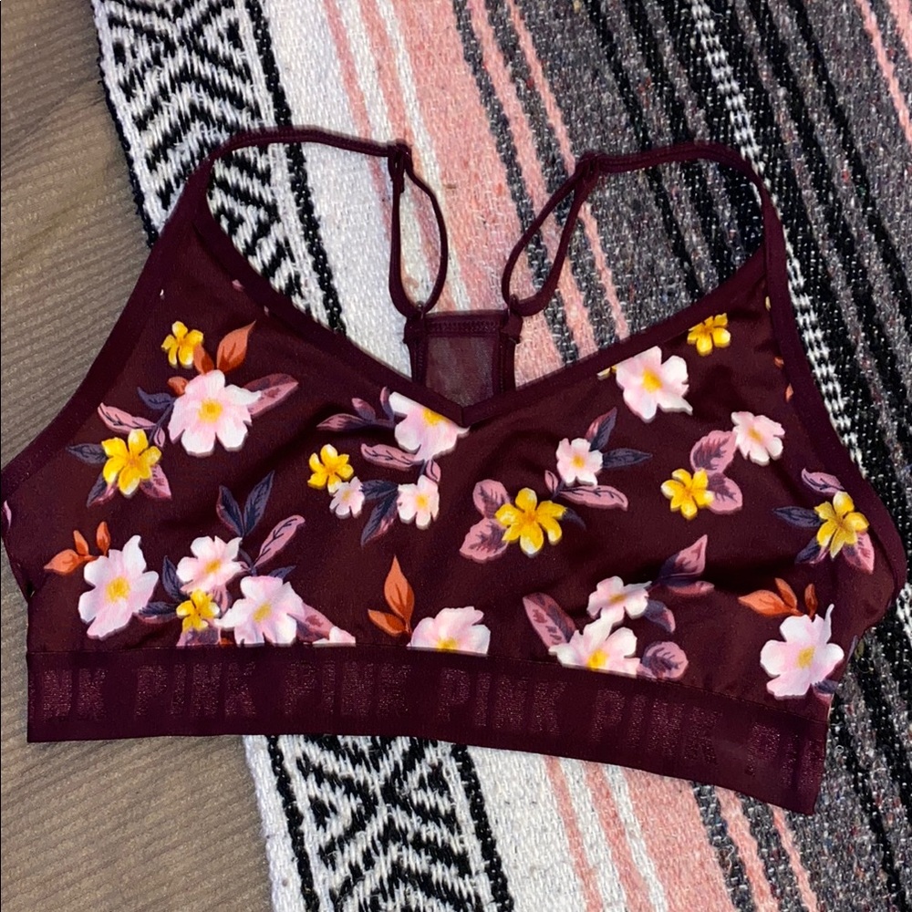 Victoria's Secret Maroon and Yellow Floral Bra with Strappy Back